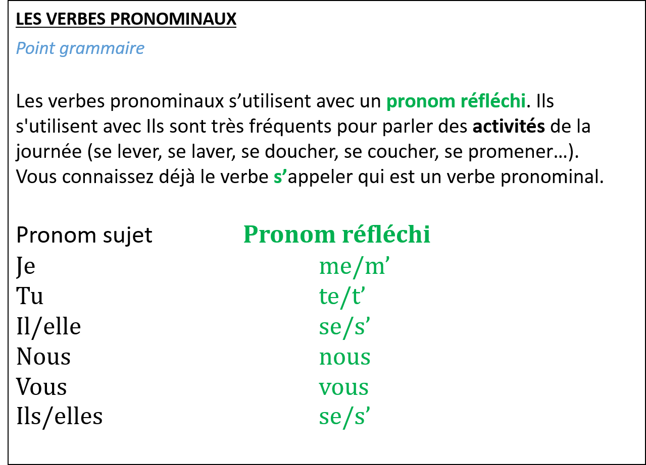 Les Verbes Pronominaux Copy French Class