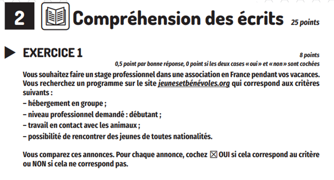 Compréhension écrite: exercice 1